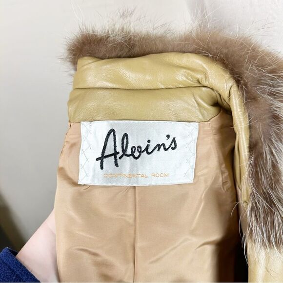 1970s Vntg Leather Double Breasted Raccoon Fur Trim Penny Lane Coat Jacket Mob - Picture 10 of 10